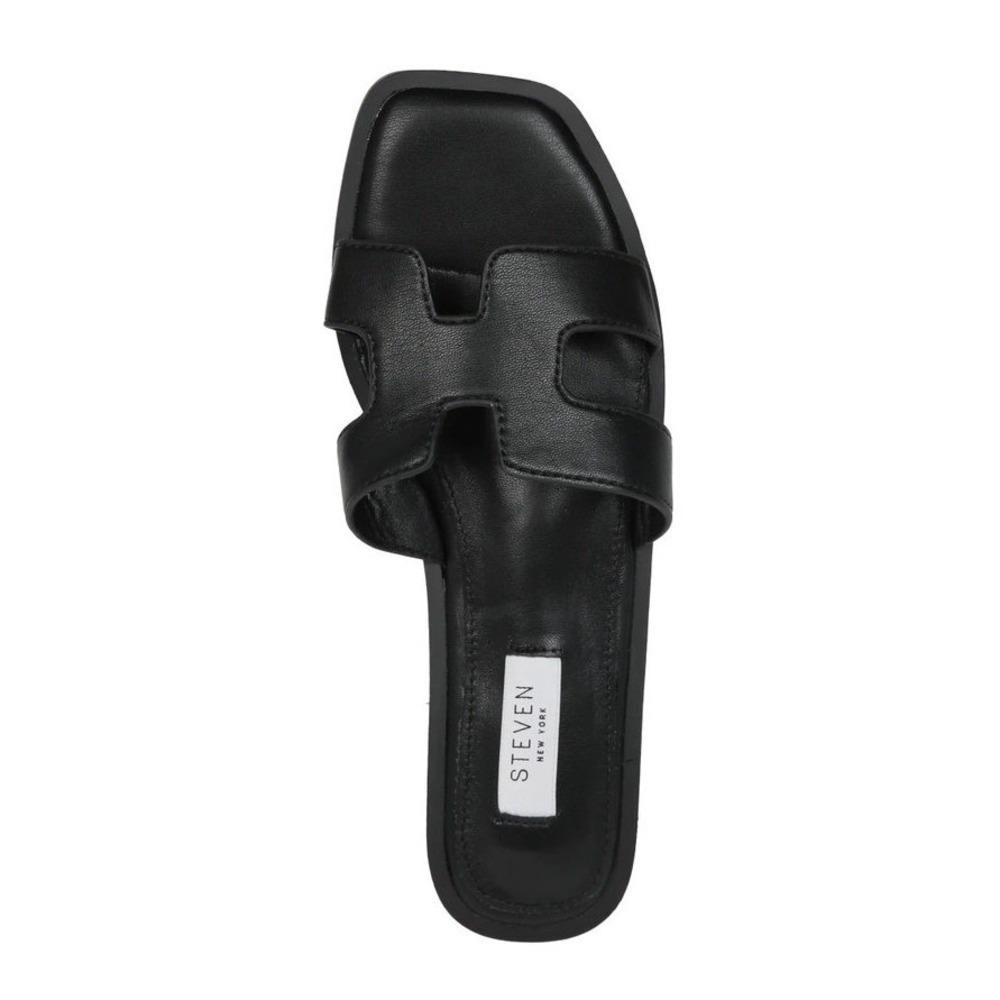NWT Steven New York Cut-Out Slides, Black Smooth Vegan Leather Cushioned Size 8